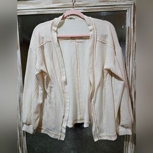 Blu Pepper Textured Waffle Knit Cream Cardigan